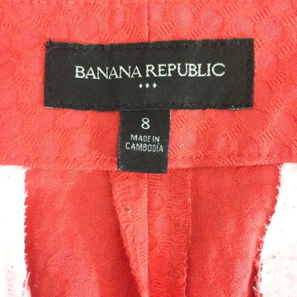 Banana Republic Womens 8 Red Honey Comb Pattern Flat Front Cotton Blend Capris - Picture 5 of 8